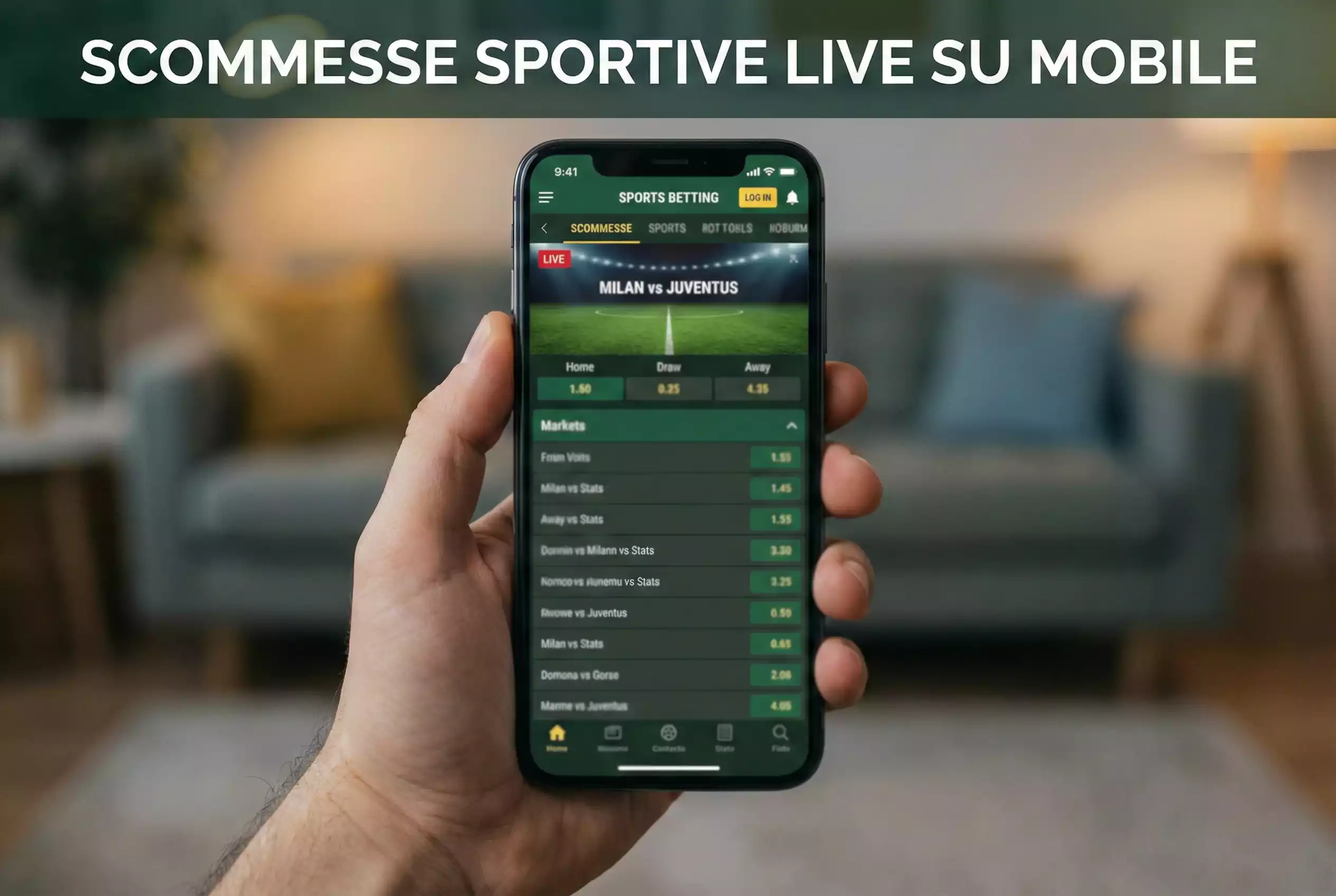 Smartphone con applicazione di scommesse sportive aperta