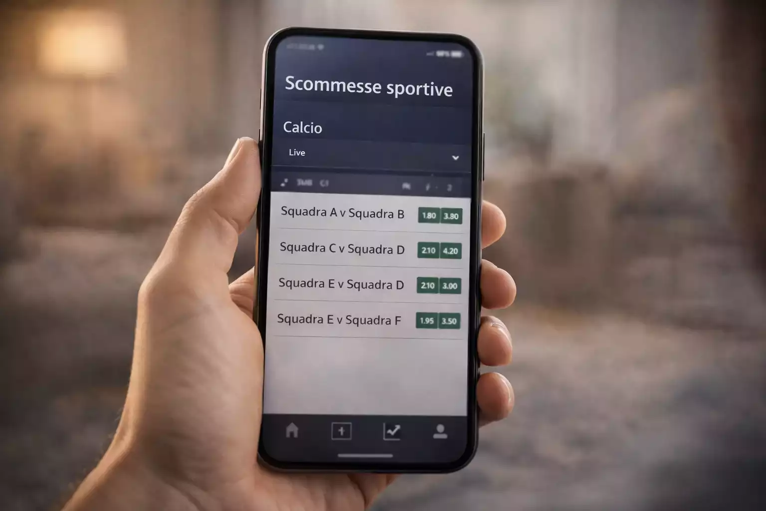 Smartphone con applicazione di scommesse sportive in mano