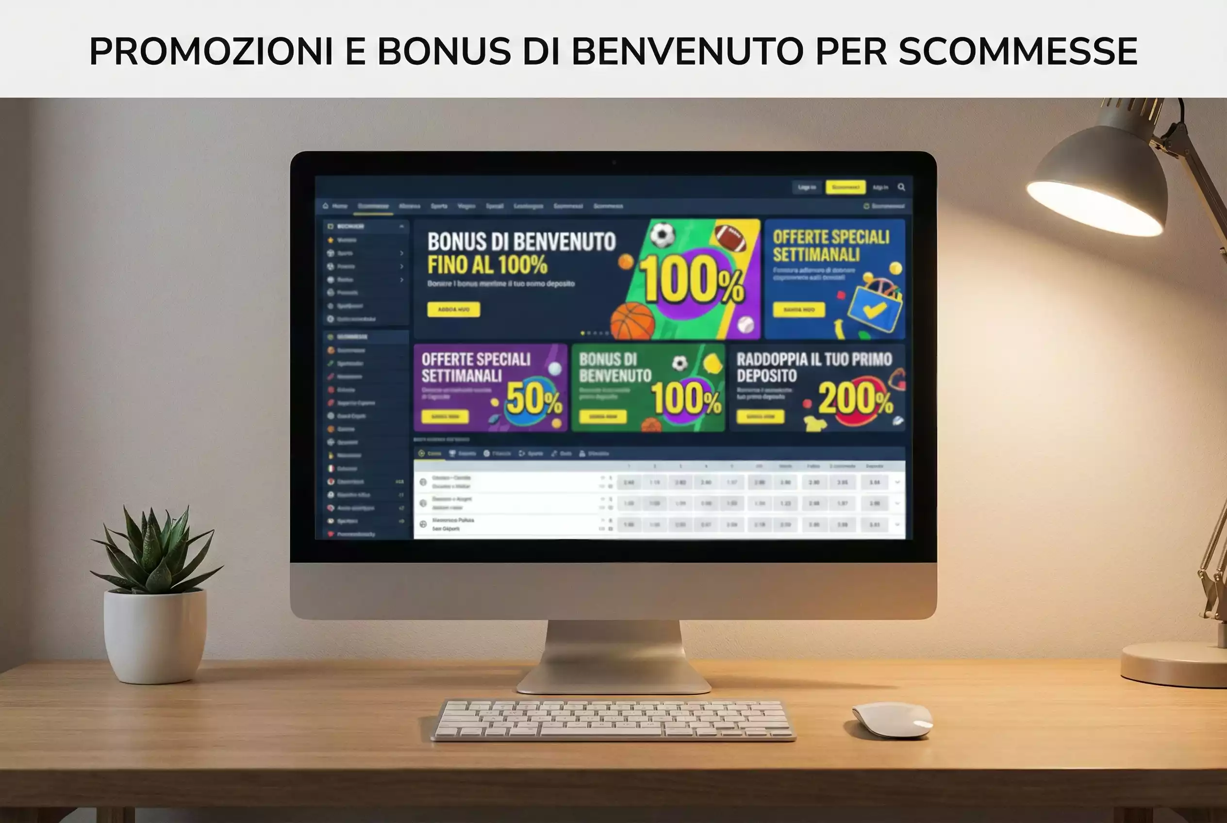 Schermo di computer con offerte promozionali di scommesse