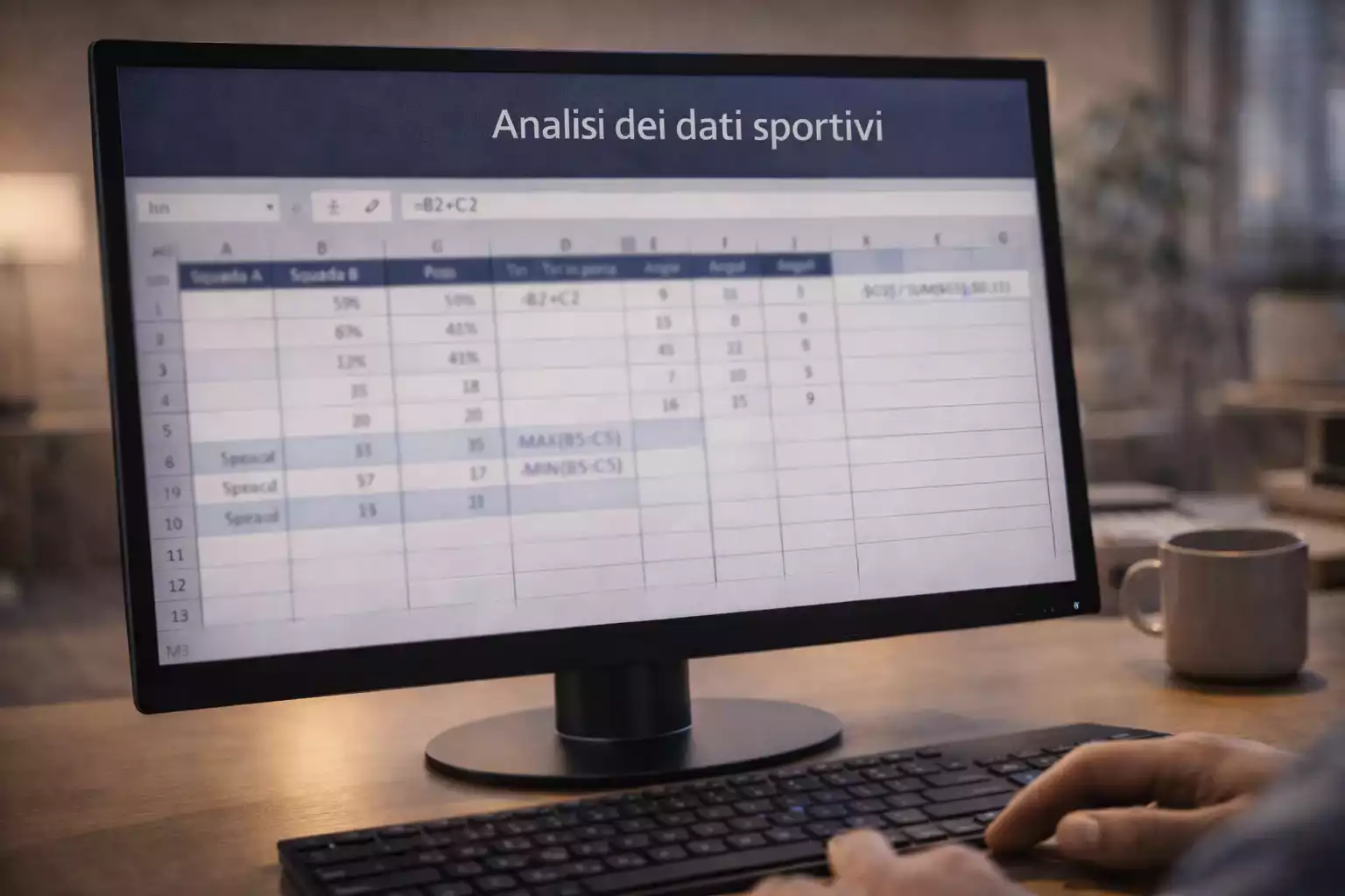 Schermo di computer con foglio di calcolo e formule