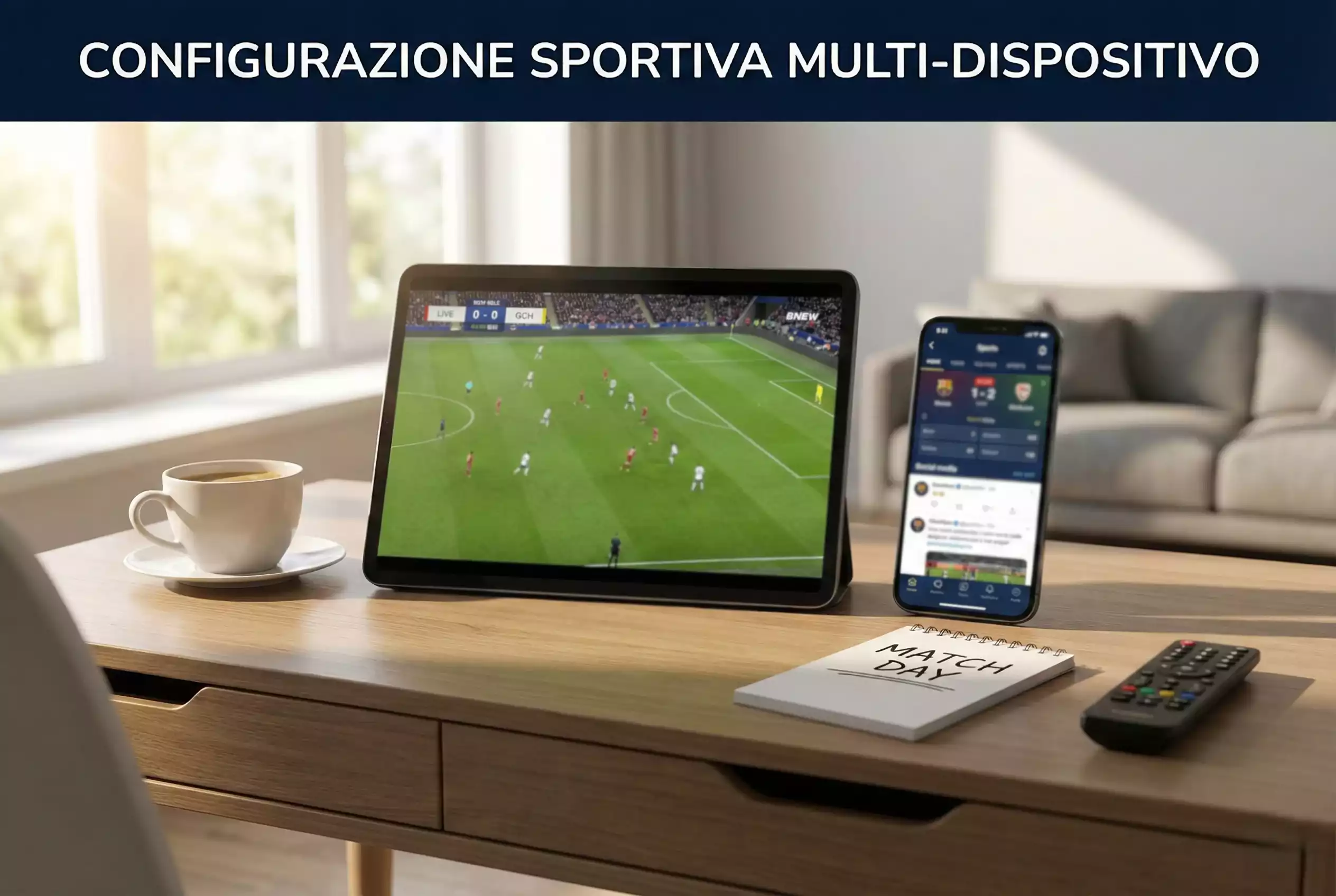 Setup con tablet e smartphone per seguire eventi sportivi