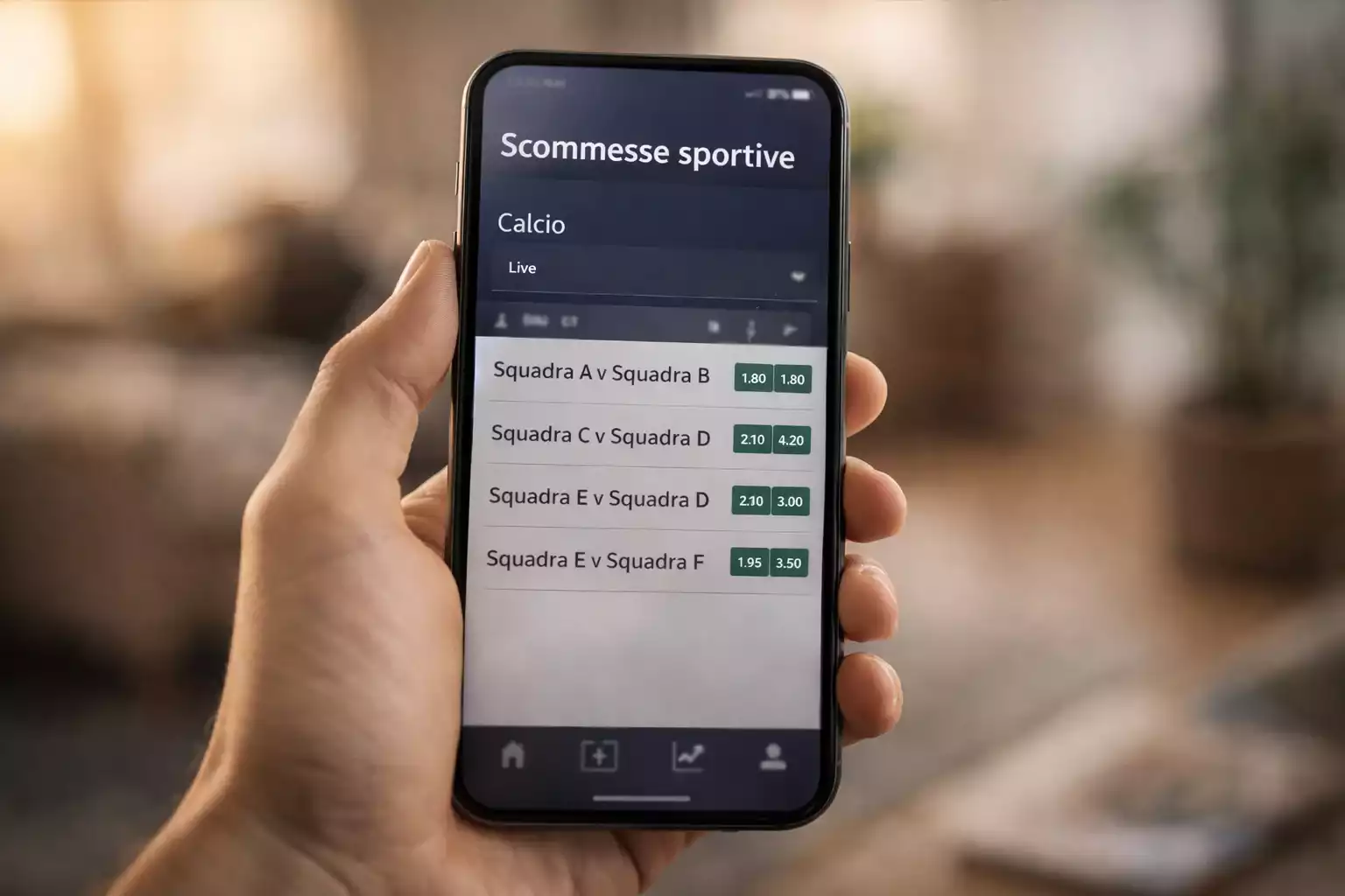 Schermo di smartphone con applicazione di scommesse sportive