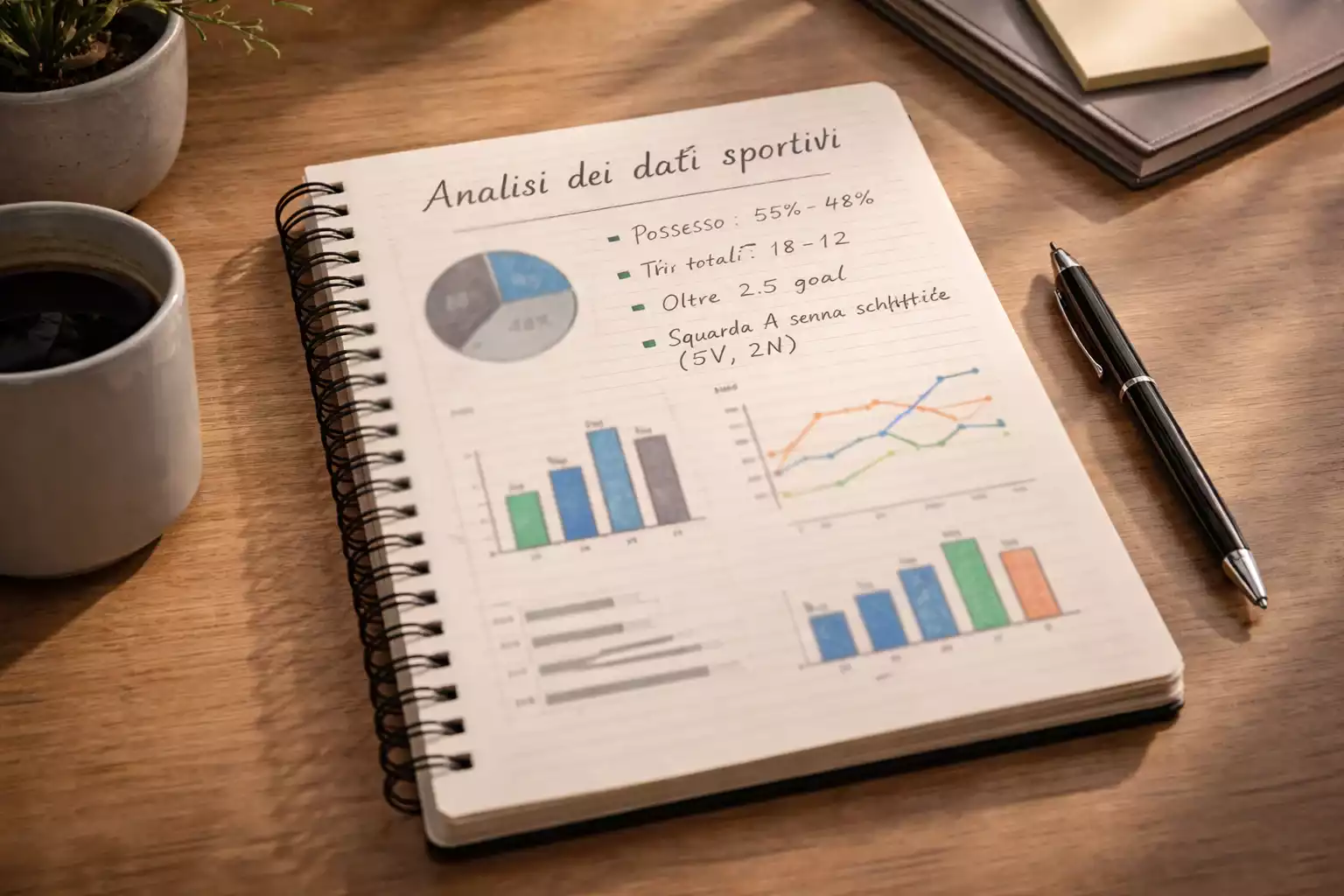 Quaderno aperto con annotazioni e penna su scrivania ordinata