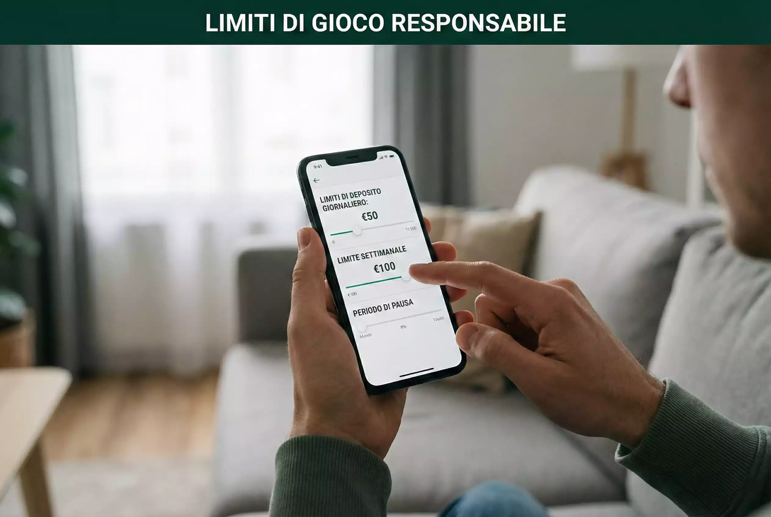 Persona che imposta limiti di gioco su smartphone