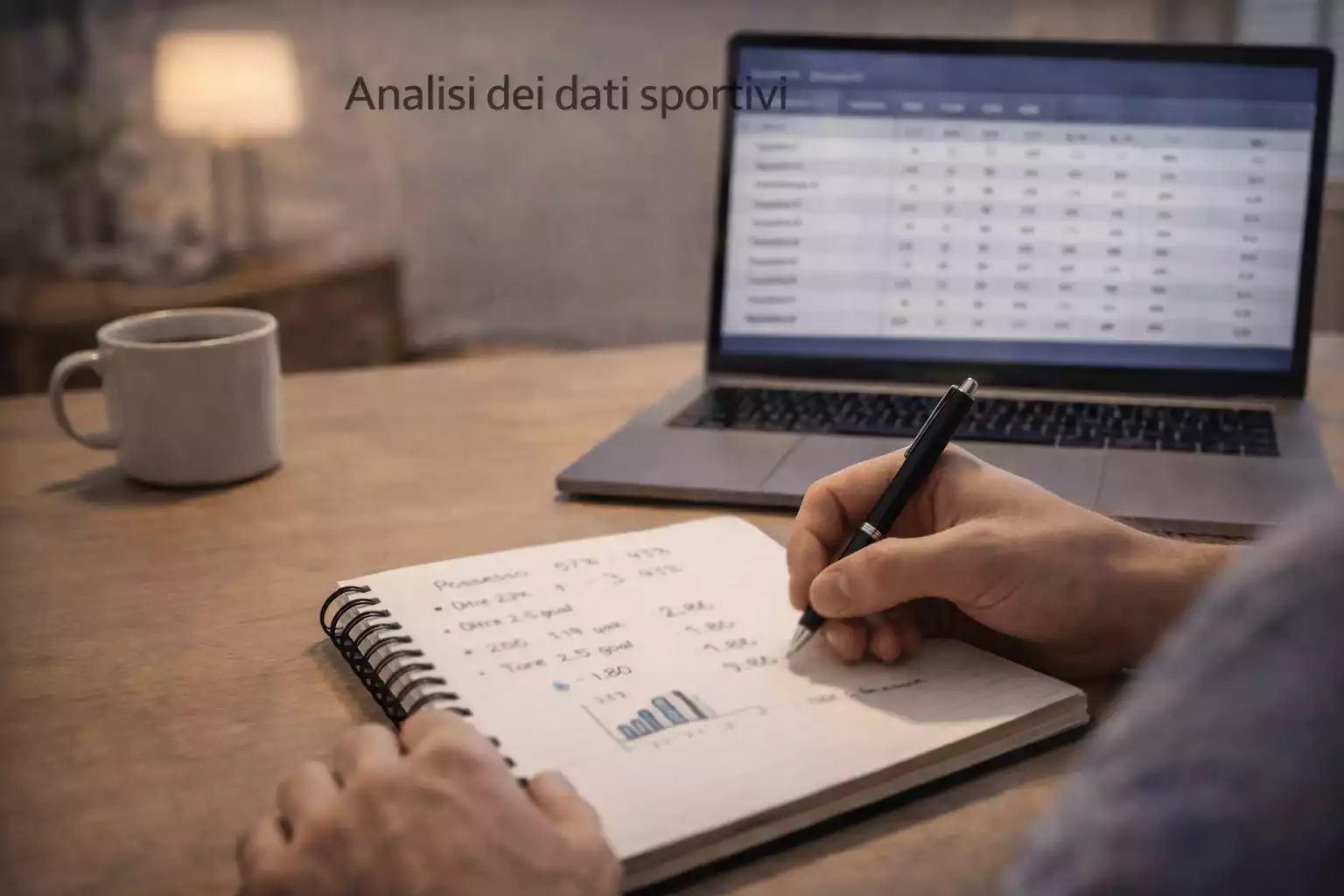 Persona che prende appunti con laptop aperto su scrivania