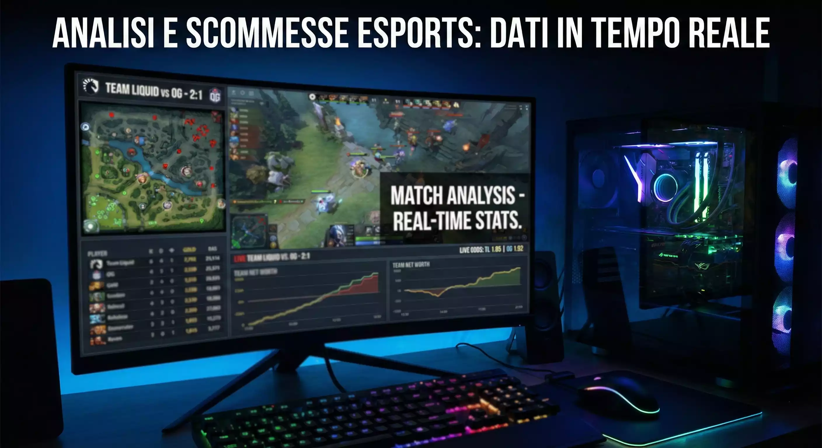 Schermo di computer con interfaccia di gioco eSports e statistiche