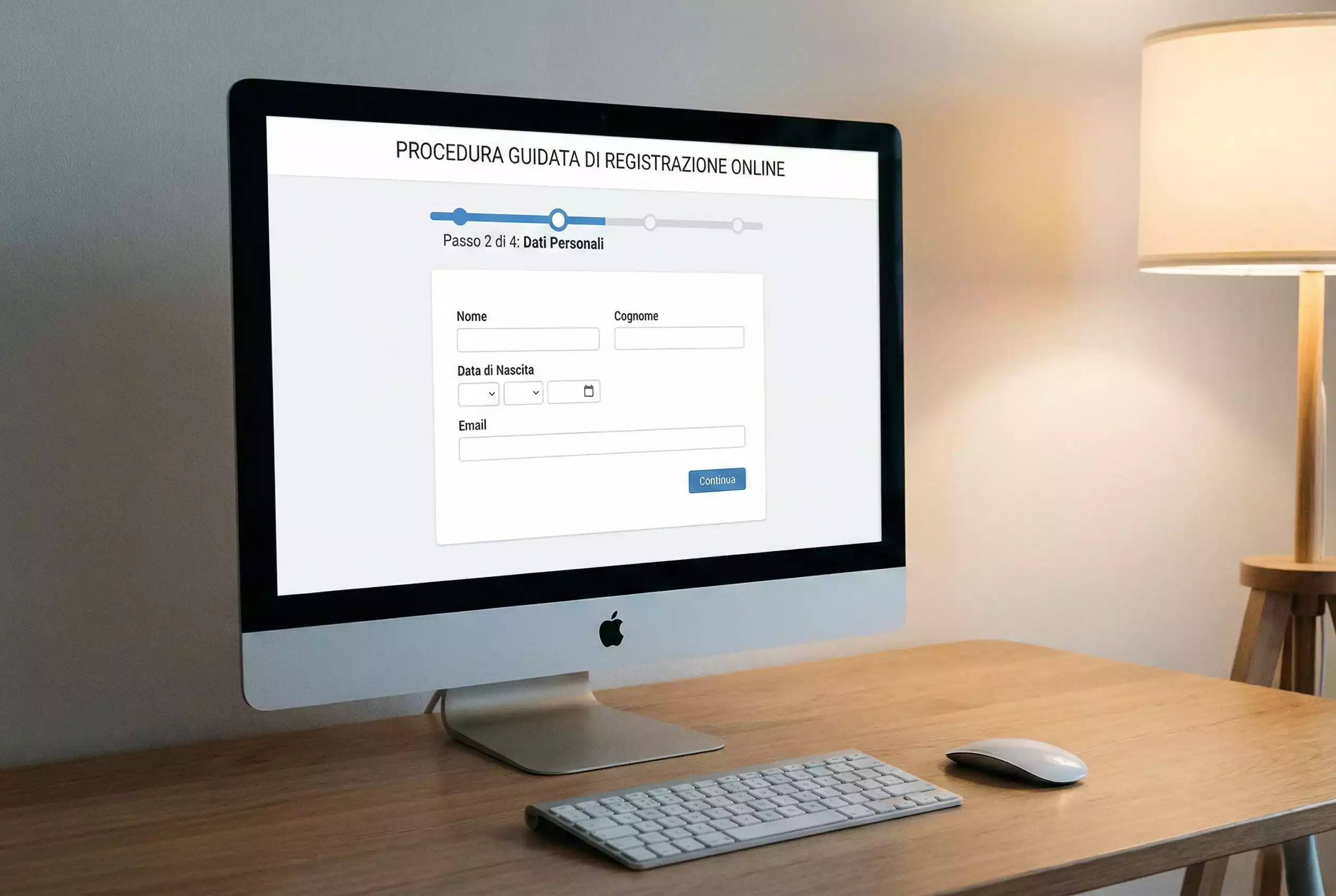 Schermo di computer con procedura di registrazione guidata