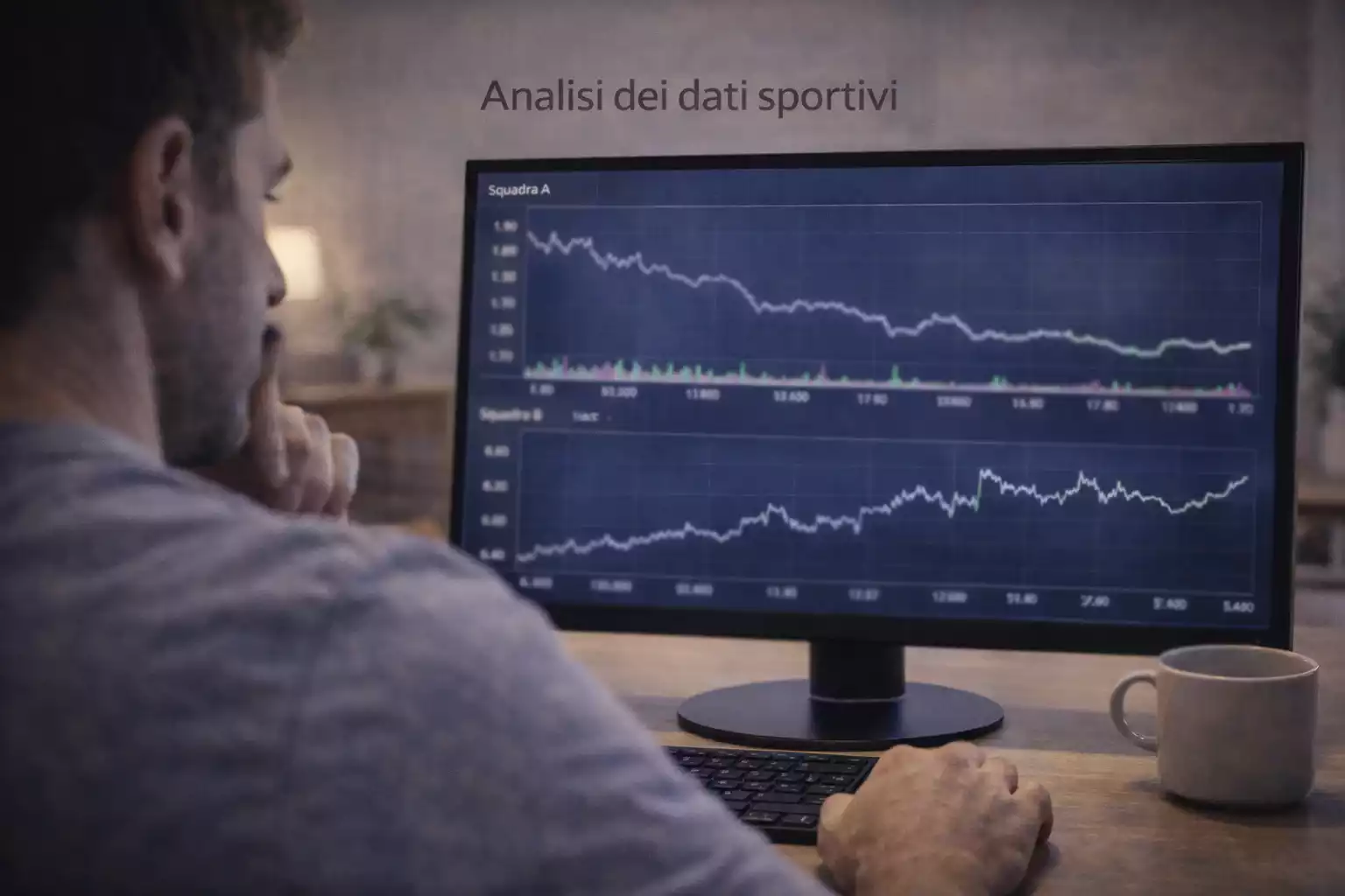 Persona concentrata che analizza grafici su monitor