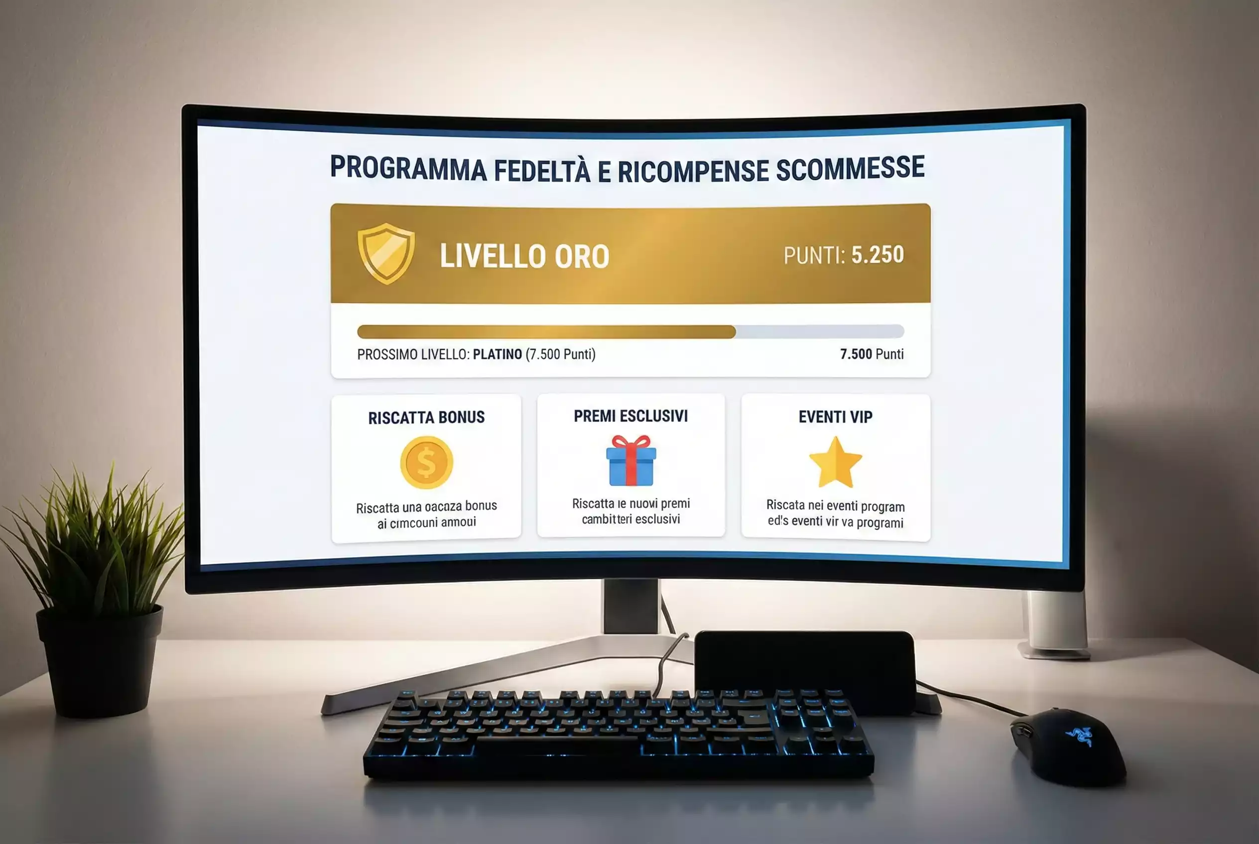 Schermo di computer che mostra programma fedeltà con livelli e punti