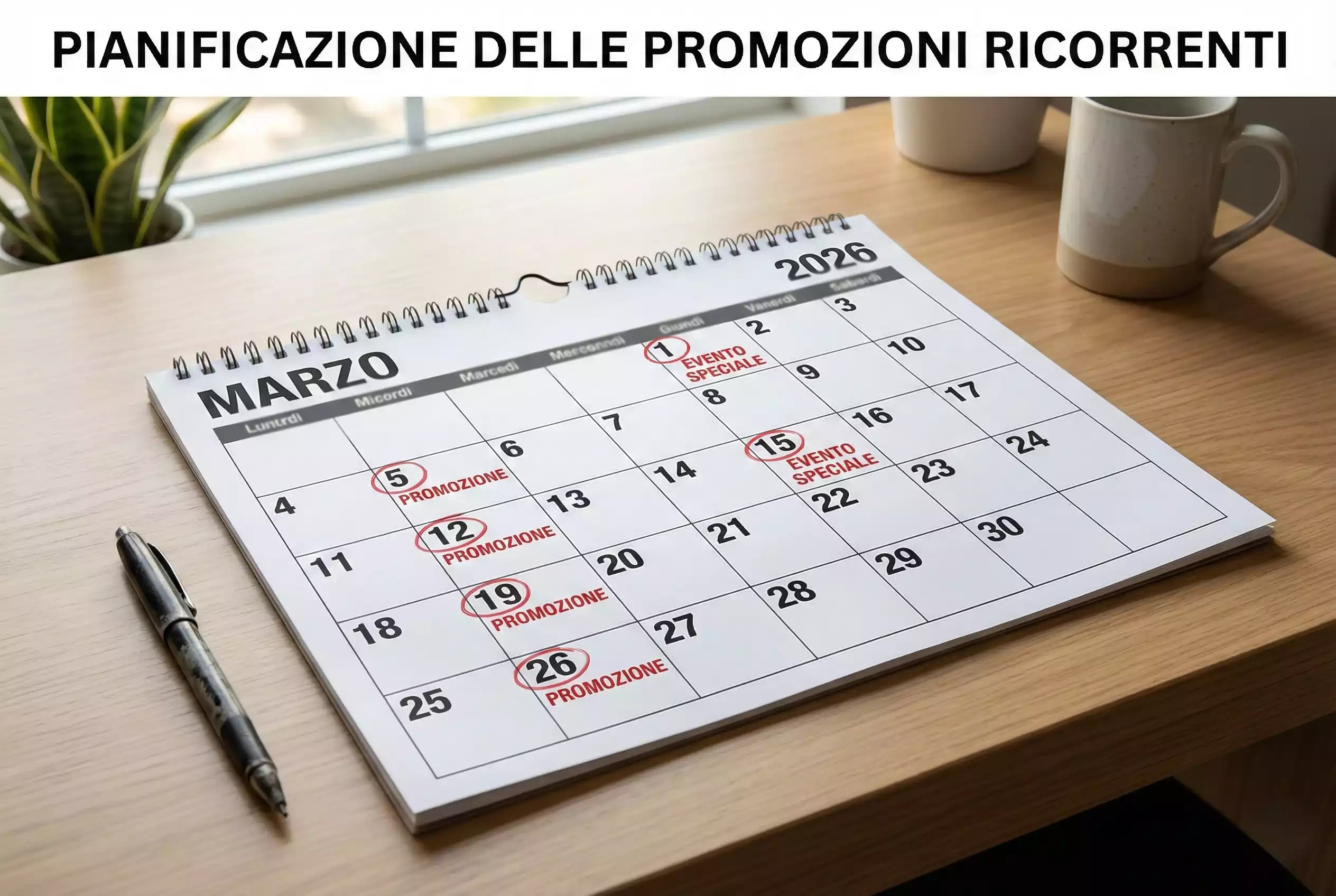 Calendario con evidenziate date di promozioni settimanali