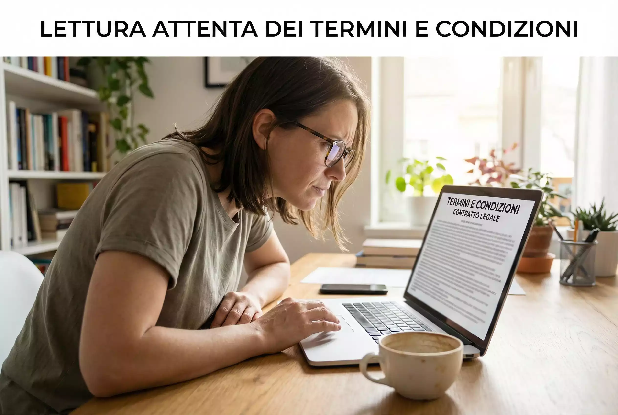 Persona che legge termini e condizioni su laptop