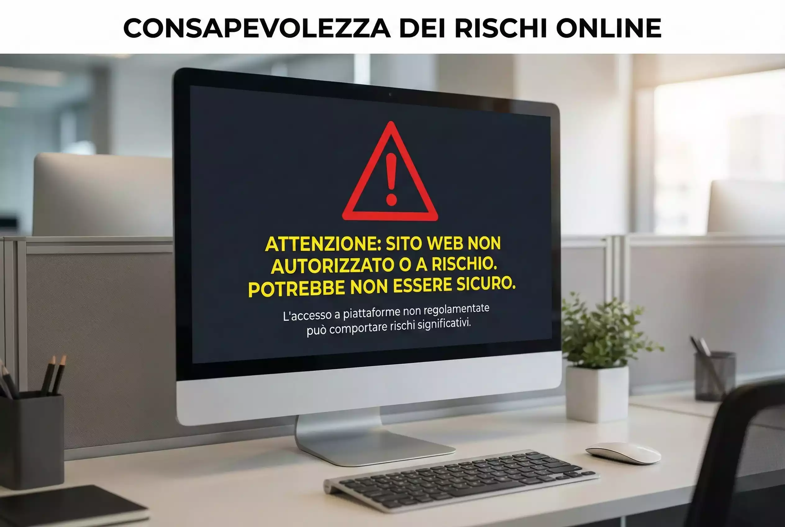 Schermo di computer con simbolo di avvertimento e pericolo