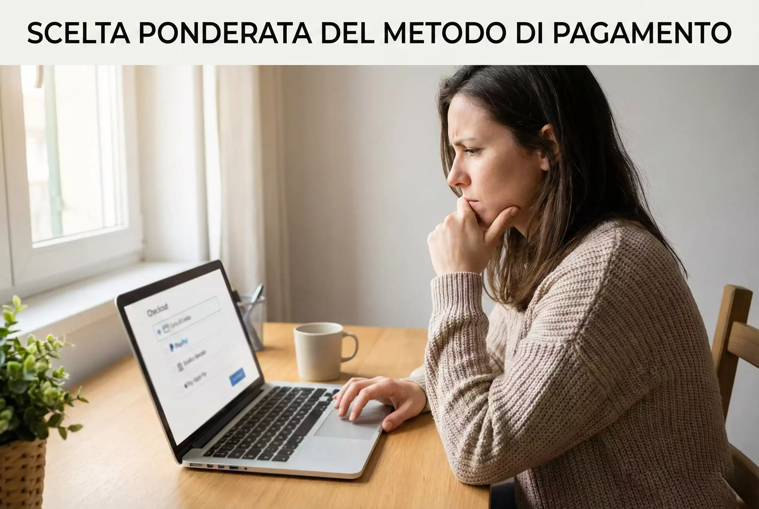 Persona che seleziona metodo di pagamento su laptop