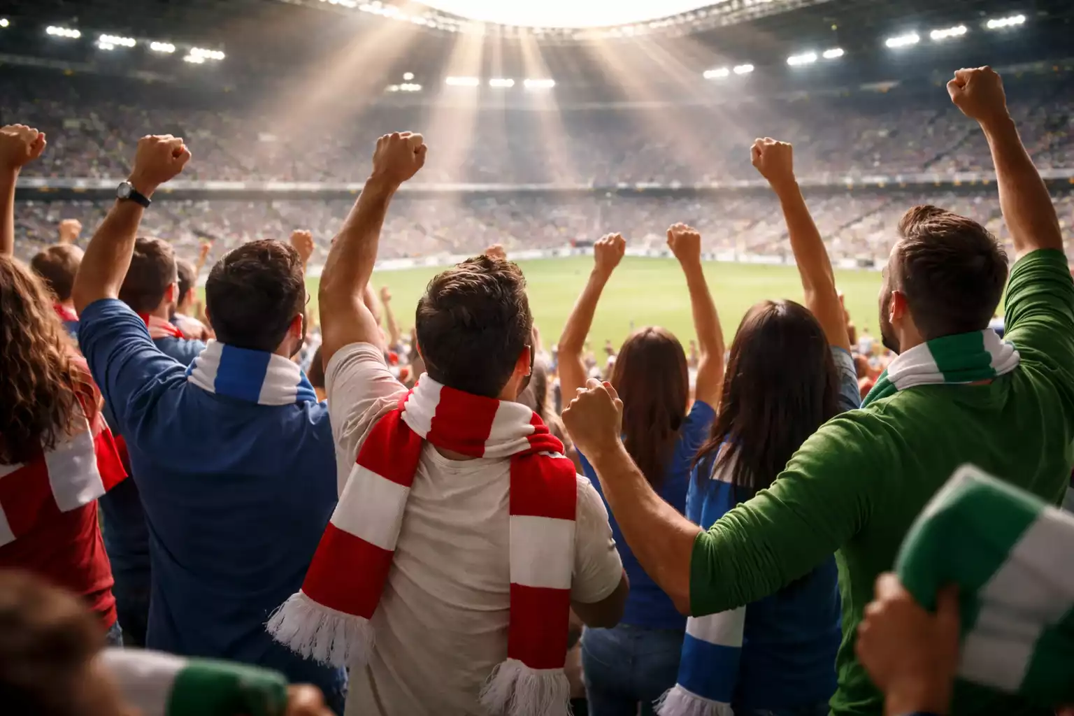Tifosi che esultano allo stadio durante una partita di calcio