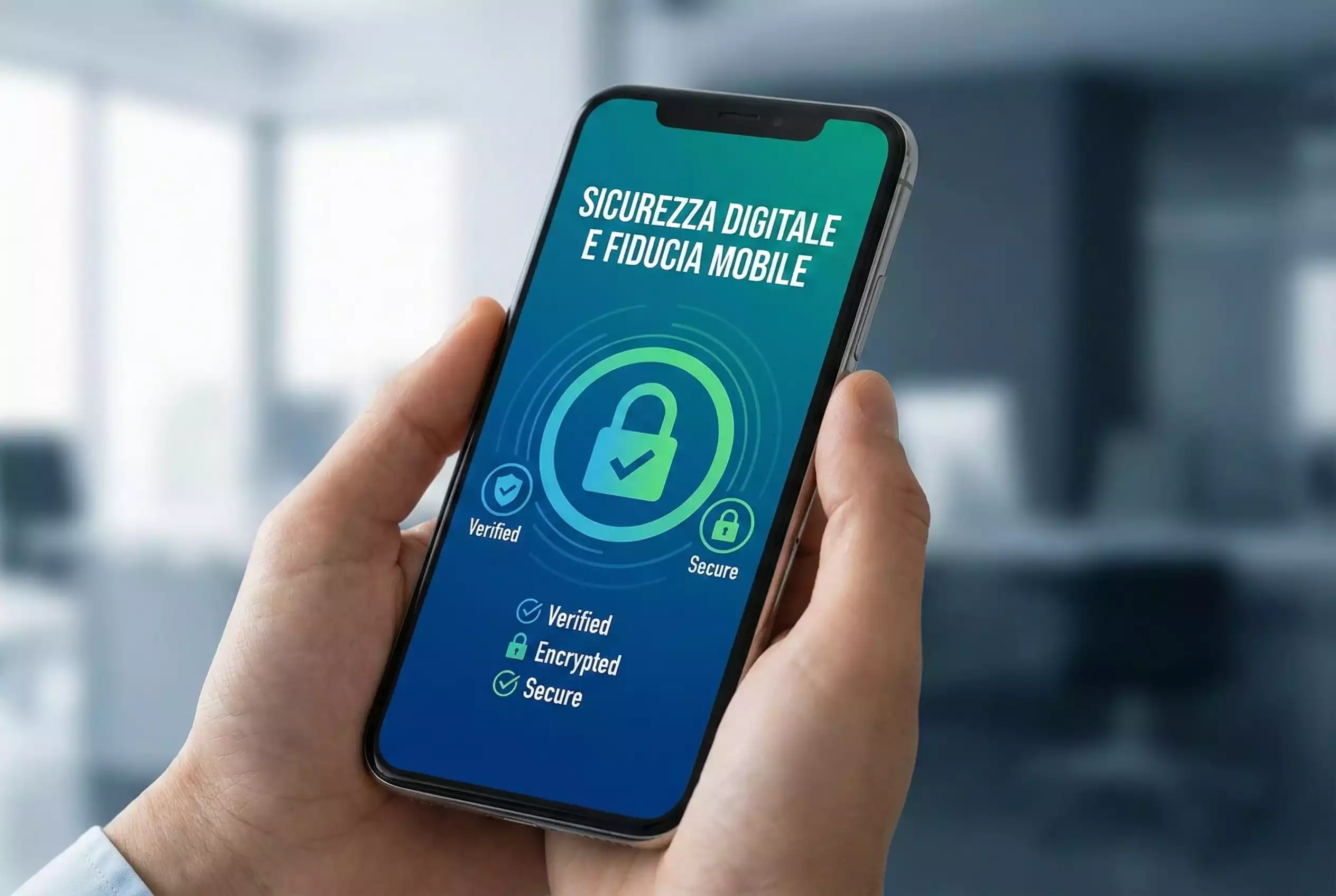 Schermo di smartphone con simbolo di sicurezza e lucchetto