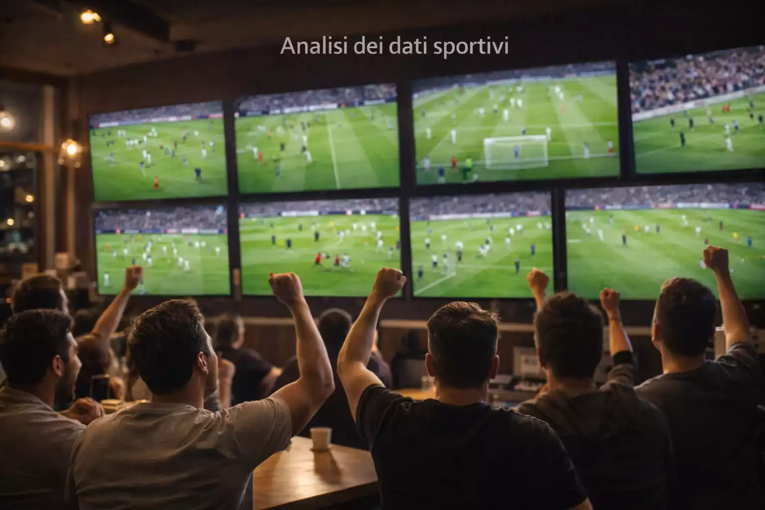 Tifosi che guardano diverse partite di calcio su schermi multipli