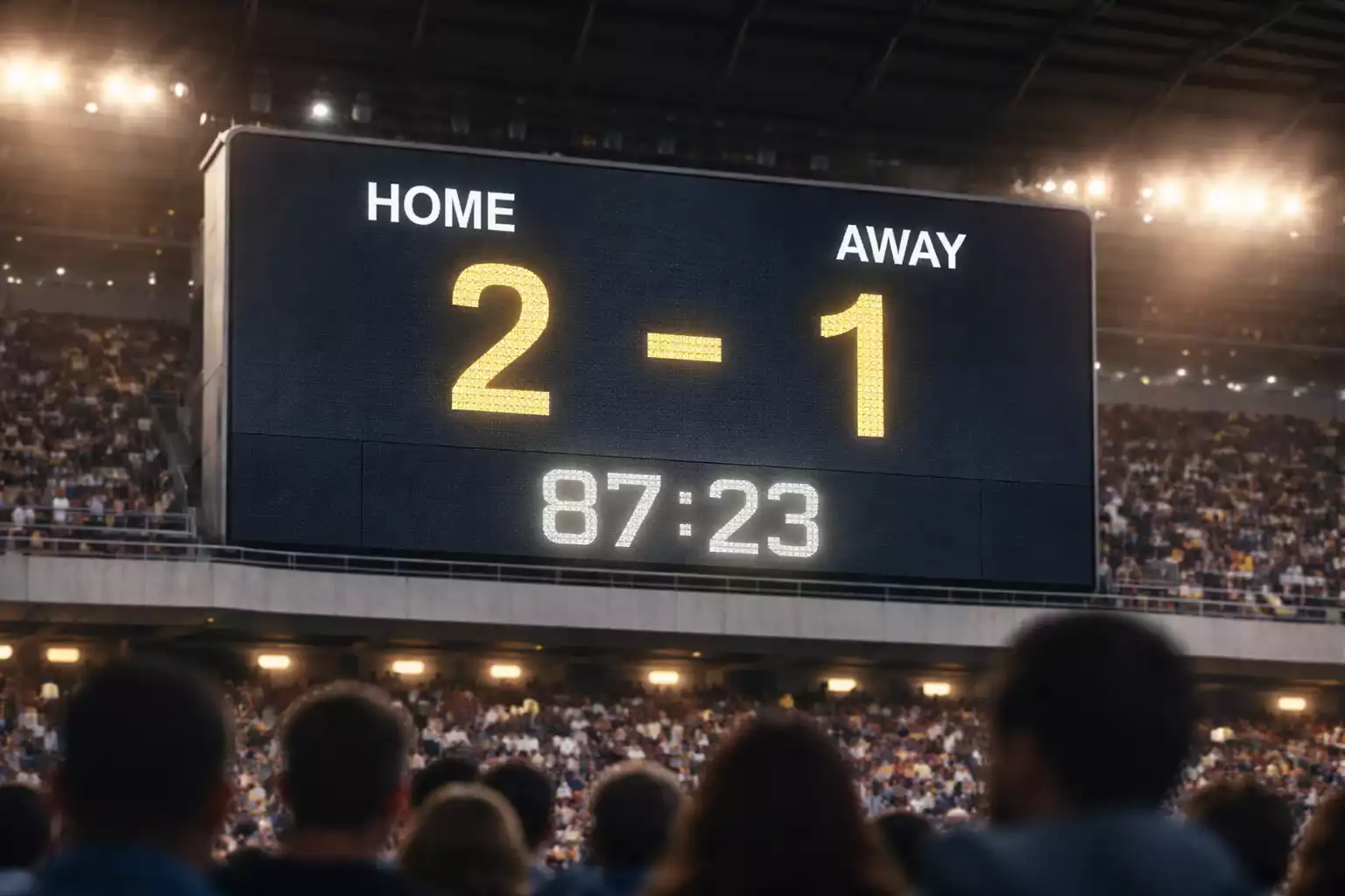 Tabellone luminoso dello stadio che mostra il punteggio di una partita