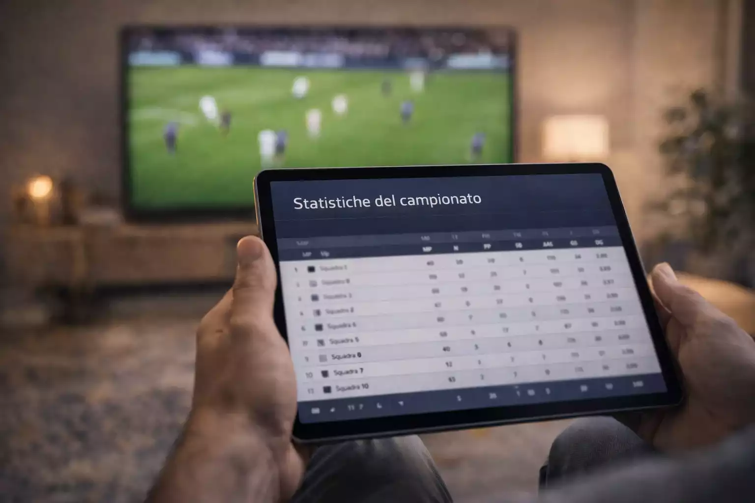 Persona che analizza partite di calcio su tablet