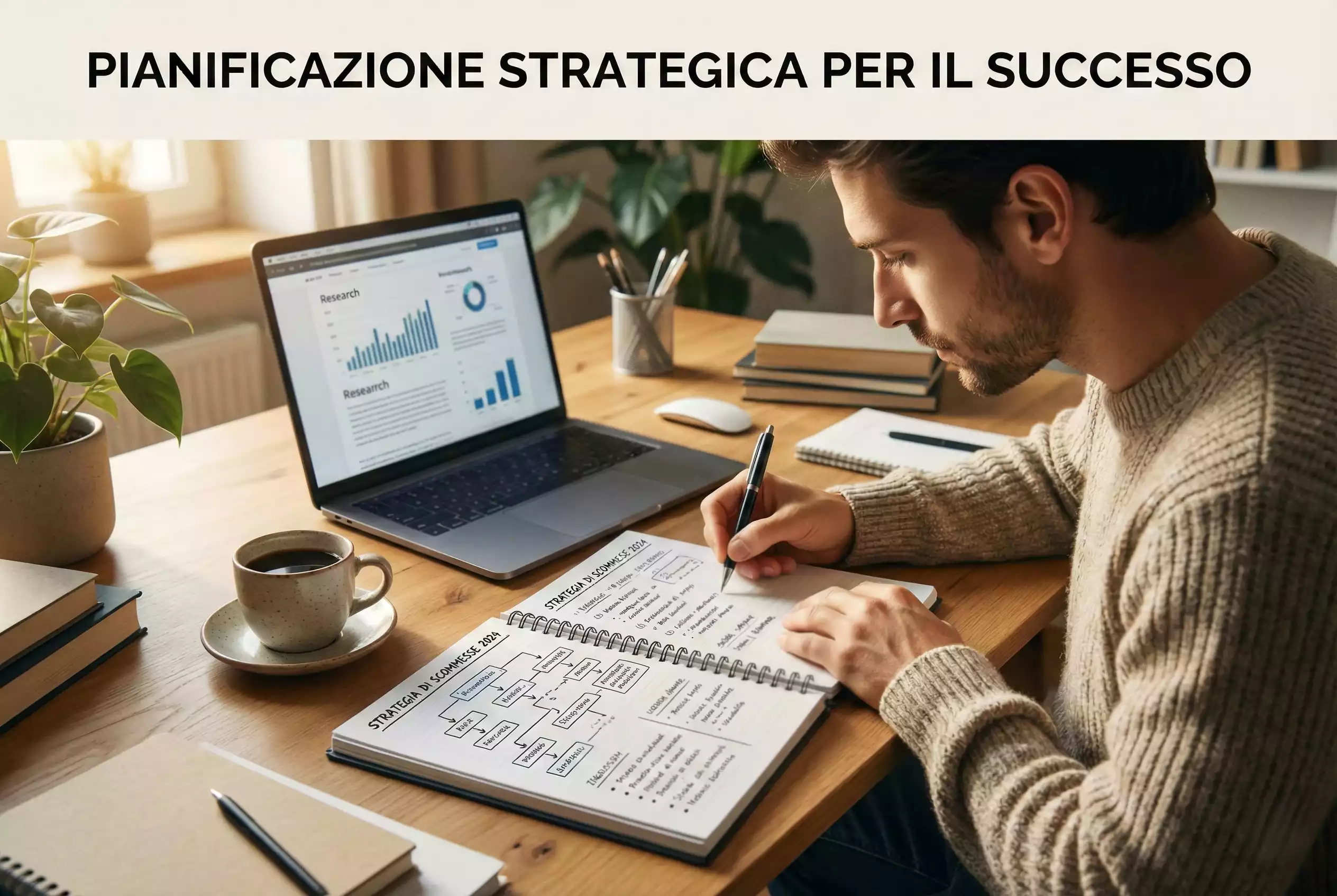 Persona che pianifica strategia di scommesse su notebook