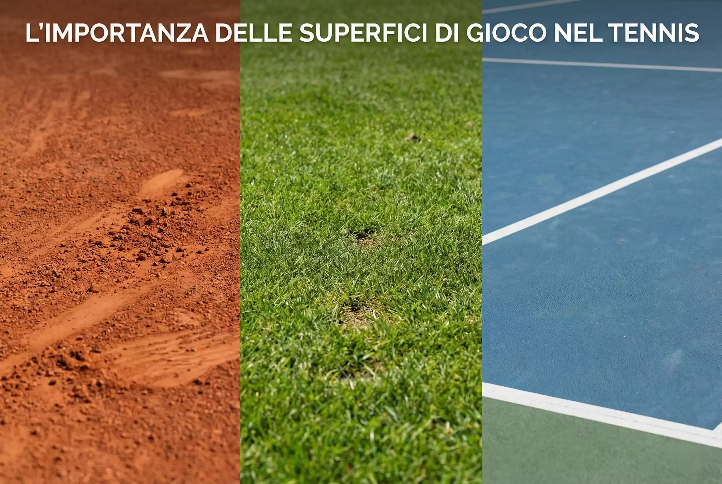 Diverse superfici da tennis: terra battuta, erba e cemento