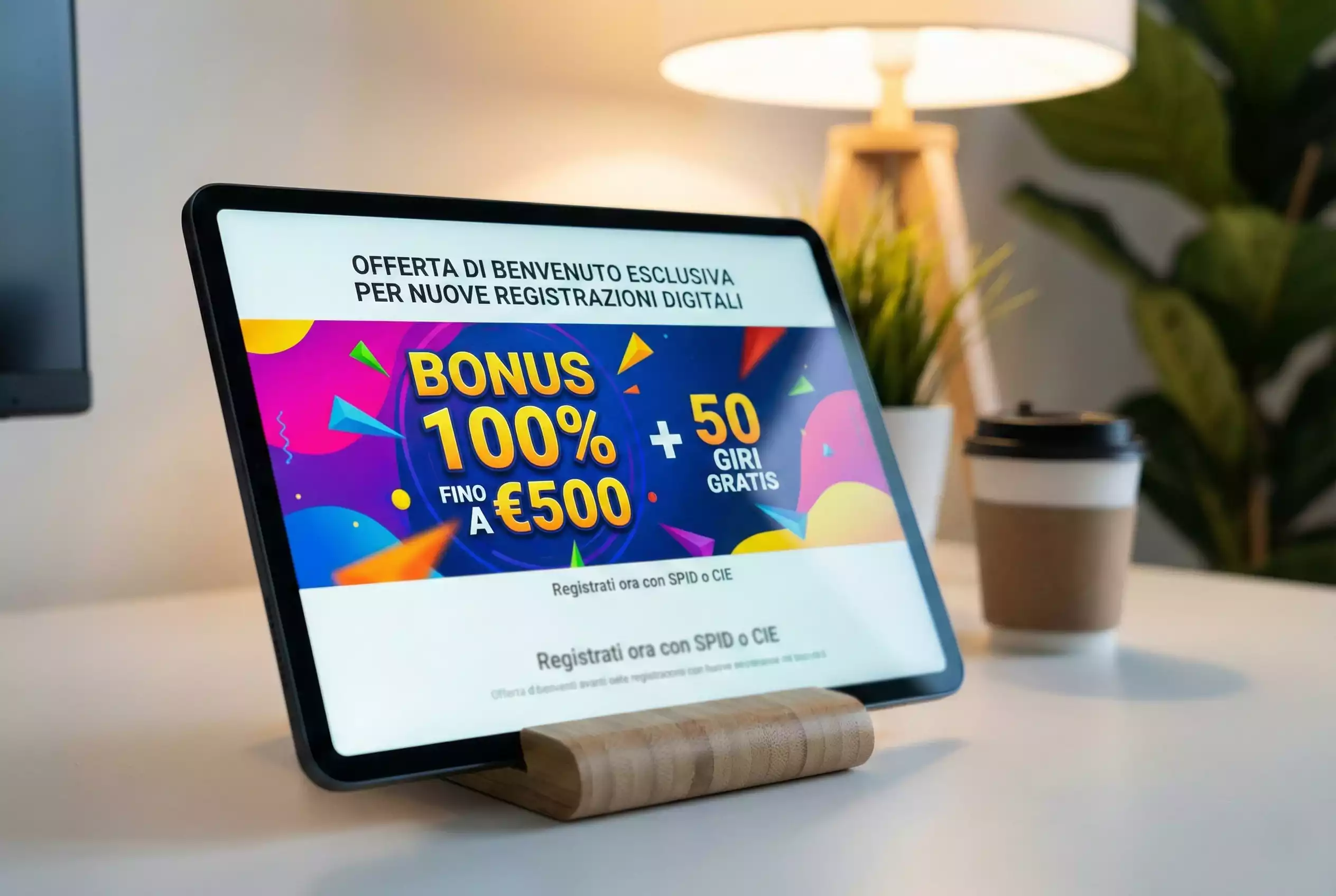 Schermo che mostra offerta bonus per registrazione digitale