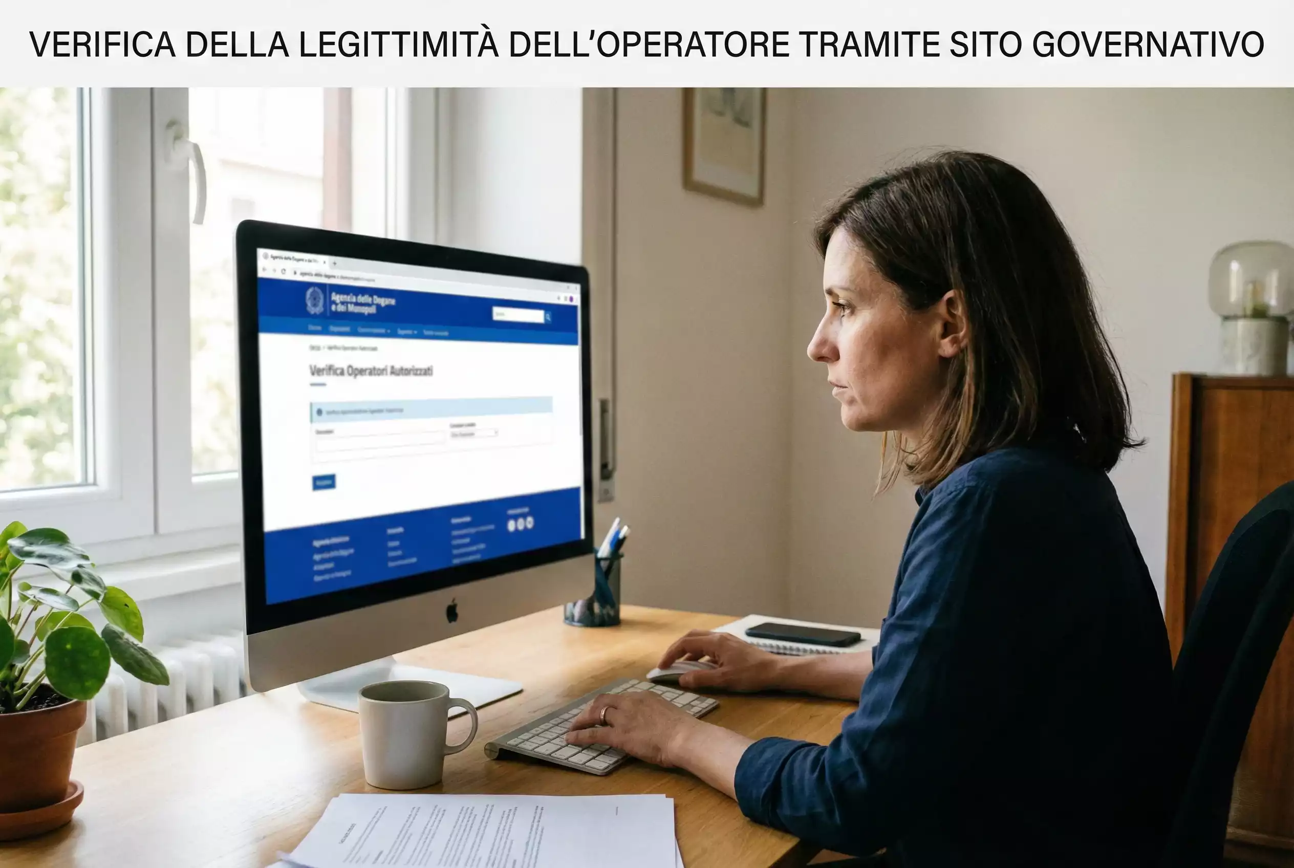 Persona che verifica informazioni su sito web ufficiale